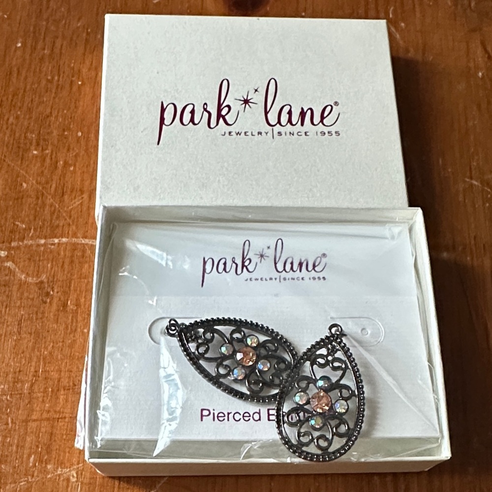 Park Lane Black Filigree Earrings with Sparkling Accents